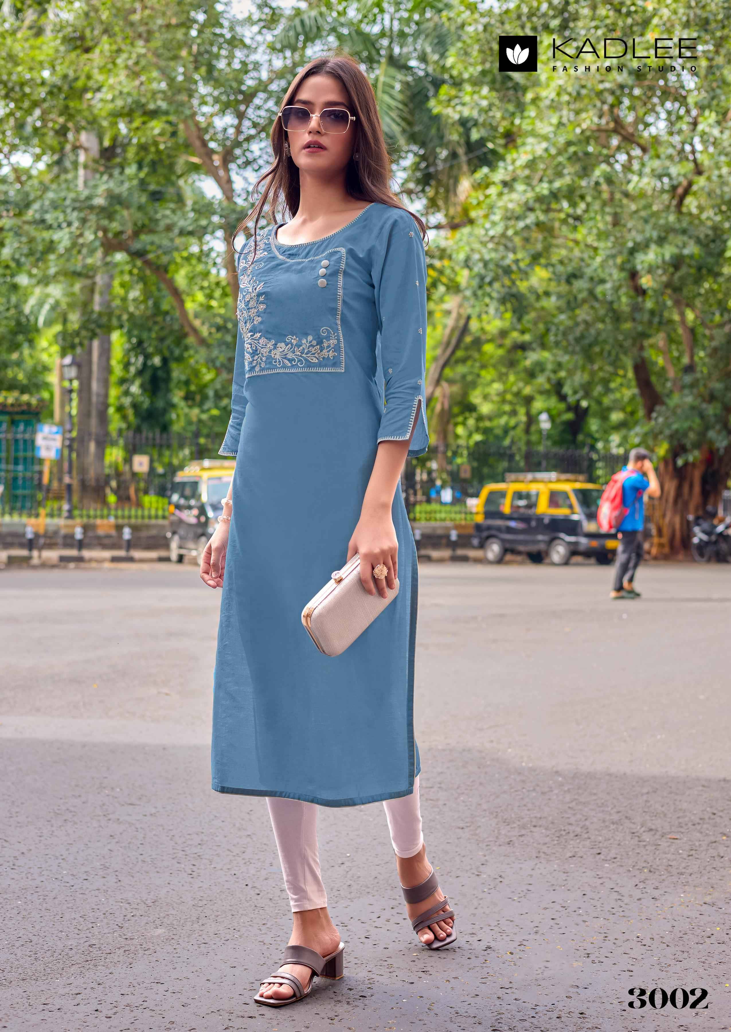 Yashvi By KADLEE 3001 to 3006 Series Designer Casuals Wear Collection Rayon Kurtis With Tread & Hand work At Wholesale Price